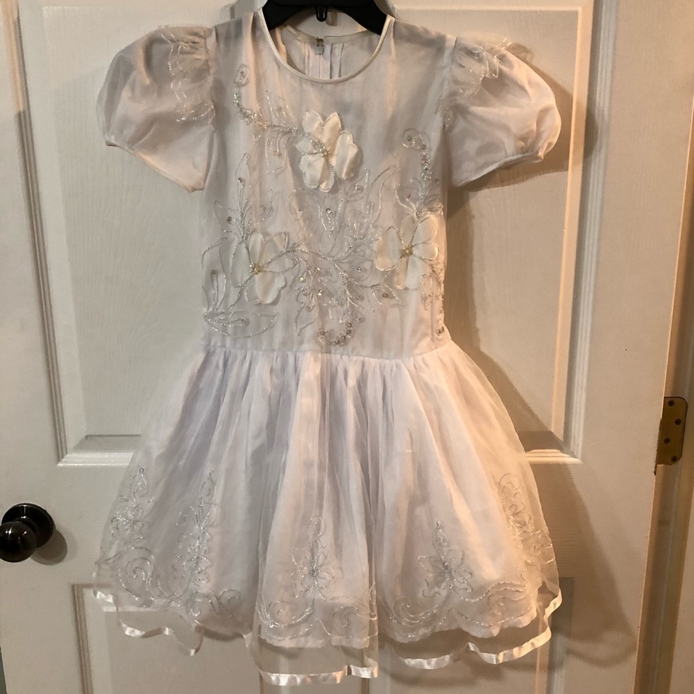 Peachy Kids Vintage Formal White Lace Dress 12